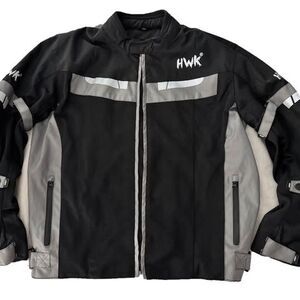 HWK Men’s 2XL Armored Mesh Motorcycle Riding Jacket Black Gray Reflective